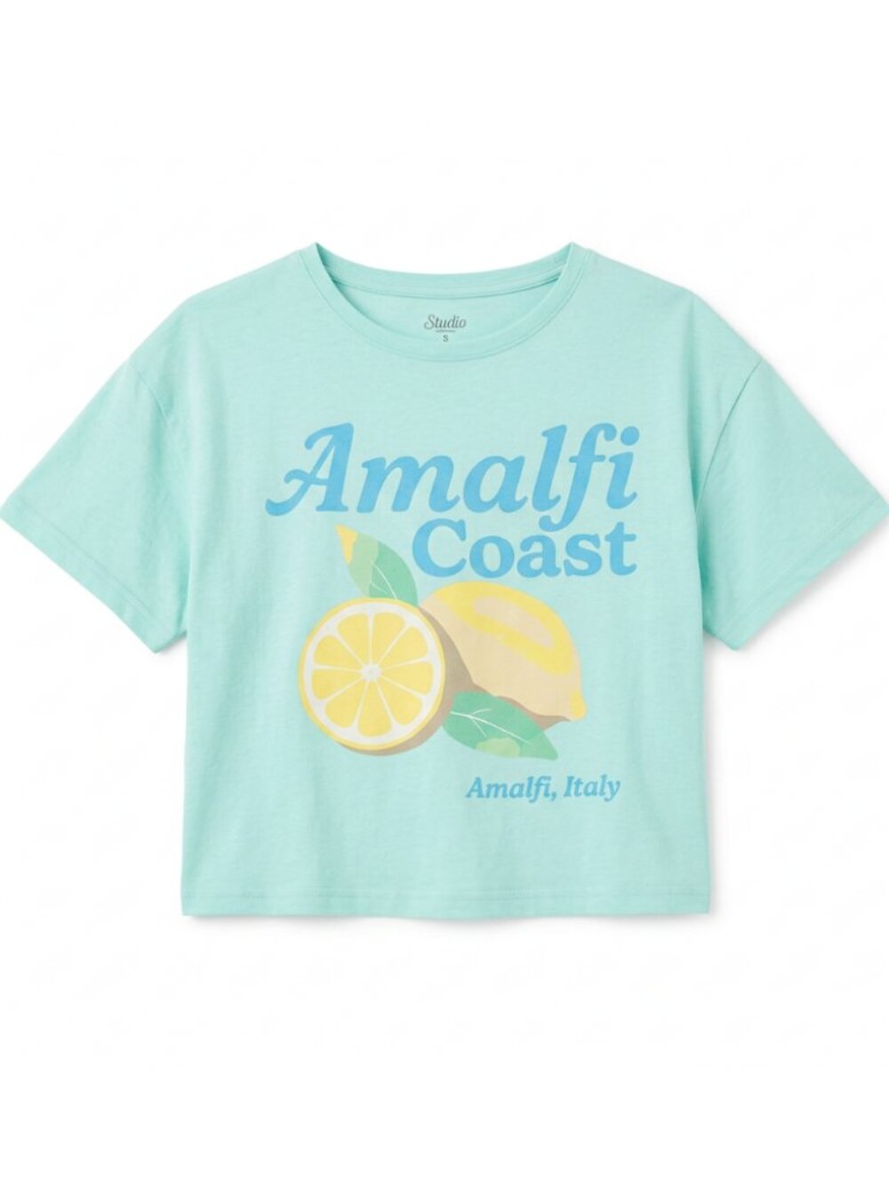 Studio 33 Women’s Amalfi Coast Lemon Graphic Crop Top Tee Mint Green S-XL